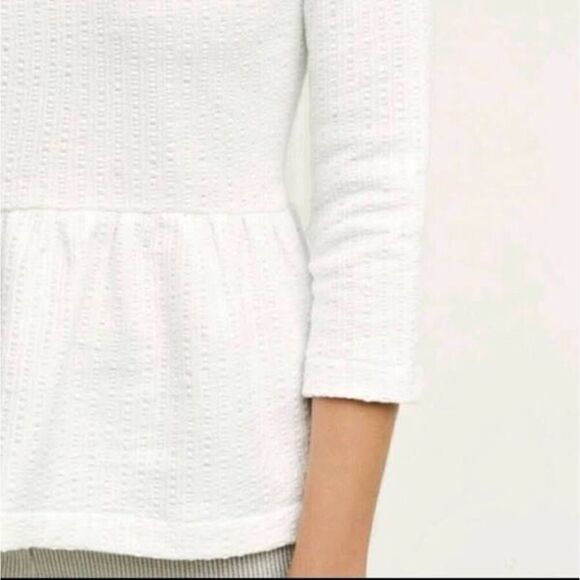Anthropologie Women's Amadi Textured 3/4 Sleeve Peplum Top in White Size Small - Picture 4 of 13